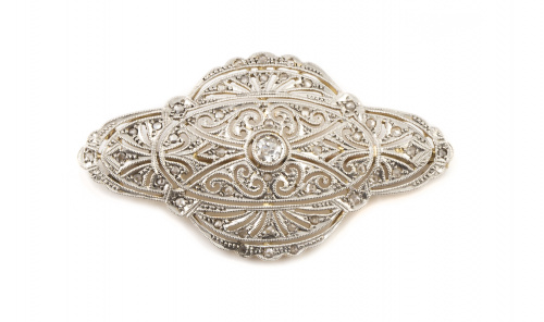 Broche placa estilo Art-Decó de perfil lobulado y decoració