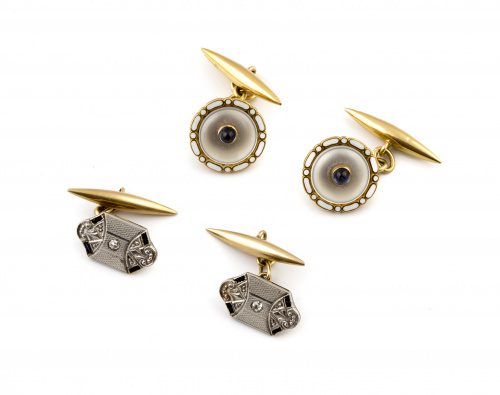 Gemelos Art-Decó con con pieza hexagonal de extremos lobula