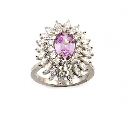 Sortija flor con rosa de francia central de talla marquisse