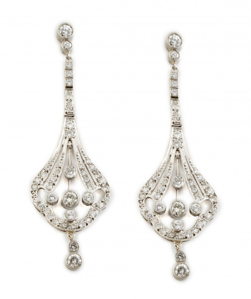Pendientes largos estilo Belle-époque platino y brillantes 