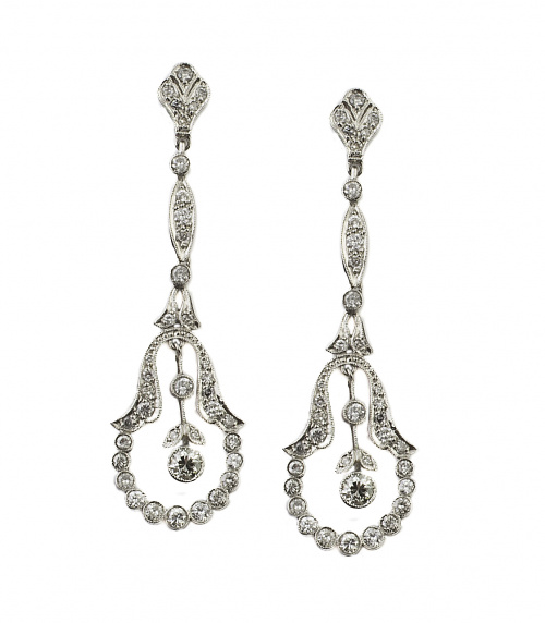 Pendientes largos de brillantes estilo Belle époque, en for