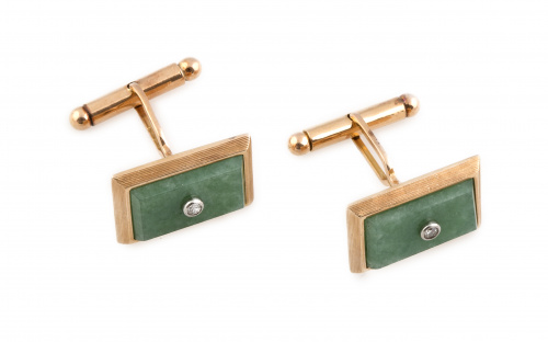 Gemelos rectangulares años 50 con jade adornado por brillan