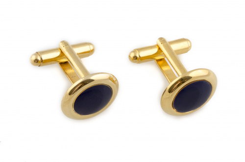 Gemelos con circulo de esmalte azul en montura de oro de 18