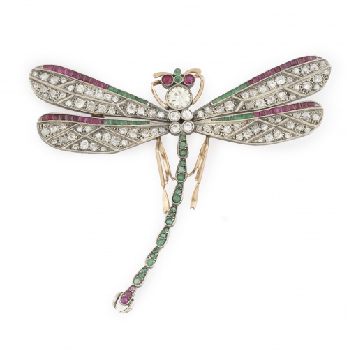 Broche años 30 en forma de gran libélula, realizada con bri