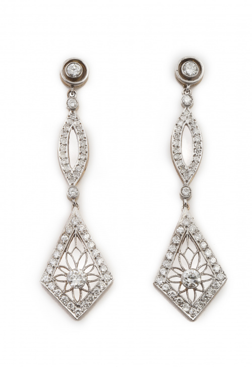 Pendientes largos de brillantes estilo Art-Decó rematados e