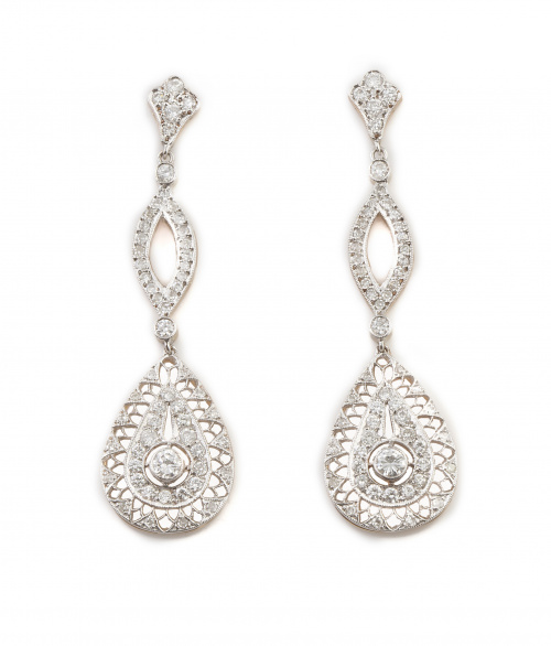 Pendientes largos de brillantes estilo Art-Decó, con lágrim