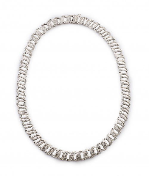 Gargantilla de brillantes y diamantes talla baguette ,en pi