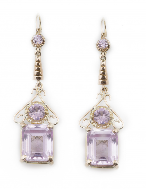 Pendientes largos con rosas de Francia  colgantes de motivo