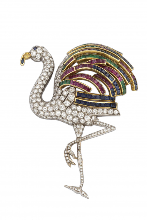 Importante broche en forma de flamenco con cuerpo y patas c