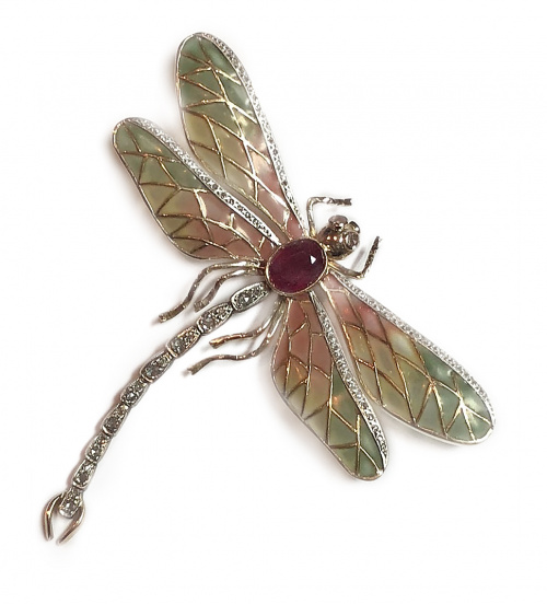 Broche libélula estilo Art- Decó con esmalte plique-à -jour