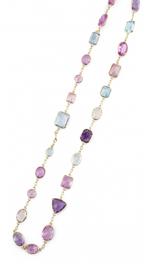 Collar largo con amatistas, topacios, citrinos, y rosas de 