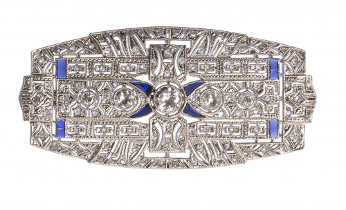 Broche placa Art-Decó con cinco brillantes centrales en cha