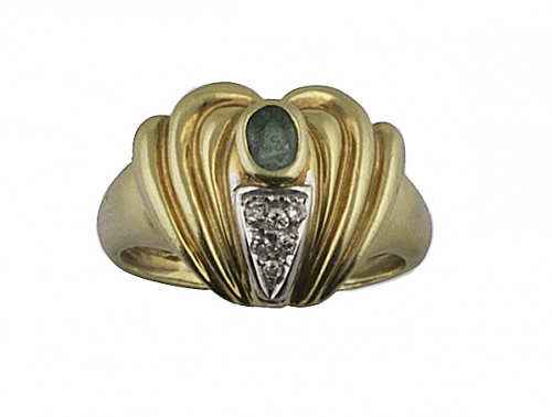 Conjunto de pendientes y sortija con esmeralda oval y brill