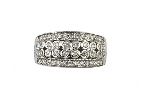 Sortija con brillantes en dos bandas de chatones centrales 