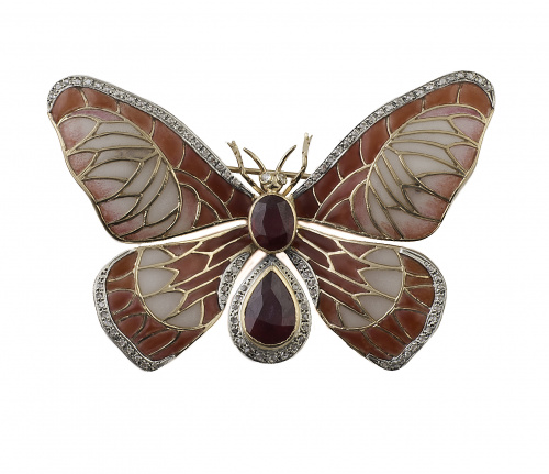 Broche mariposa con alas de esmalte plique-à-jour en tonos 