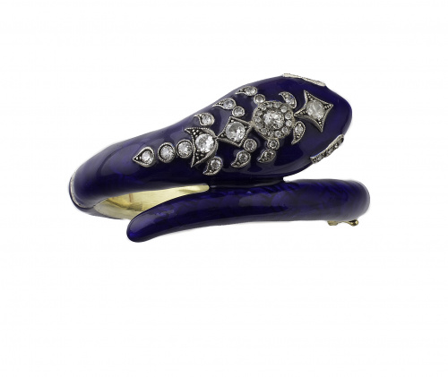 Brazalete Art-Decó en forma de serpiente de esmalte azul co