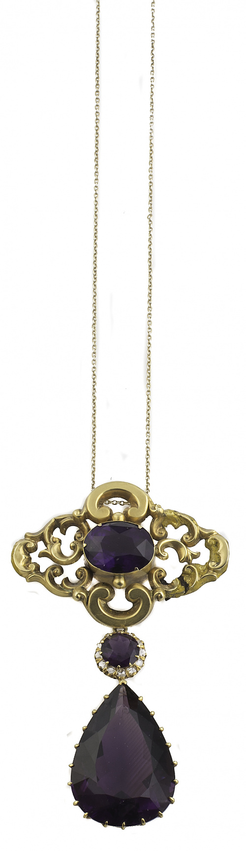Pendentif Art-Nouveau con gran perilla de amatista colgante