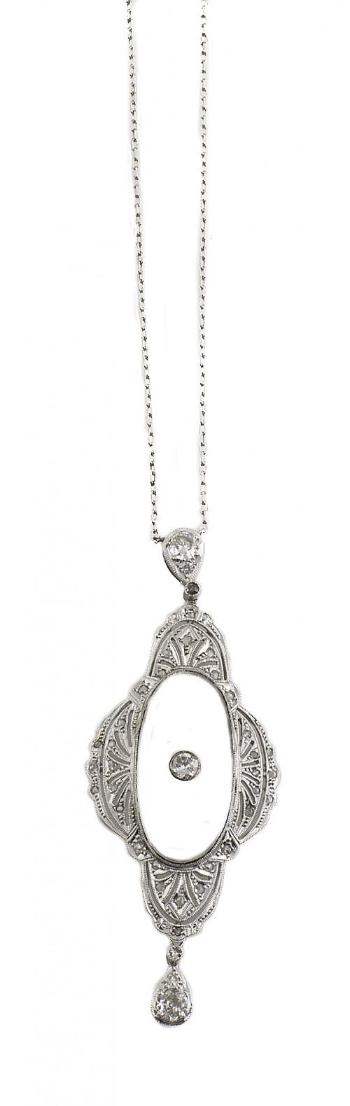 Pendentif Art-Decó con cristal de roca y brillantes con got