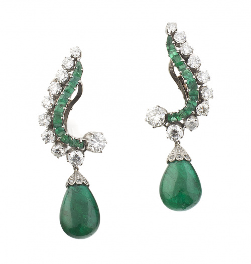 Pendientes con esmeraldas talla gota colgantes de línea sin