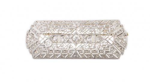 Broche placa Art-Decó de brillantes y diamantes con diseño 