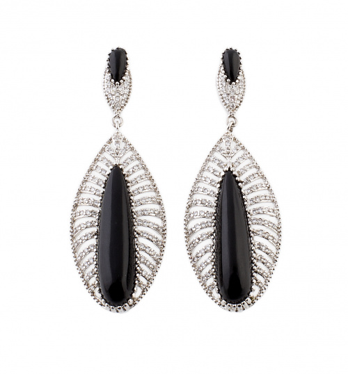 Pendientes largos de brillantes ónix con, lágrima superior 