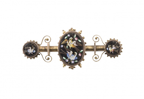 Broche de micromosaico italiano S. XIX con tres motivos ova