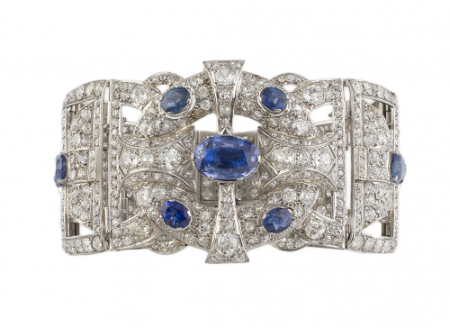 Brazalete Art-Decó c 1930 de zafiros y brillantes en montur