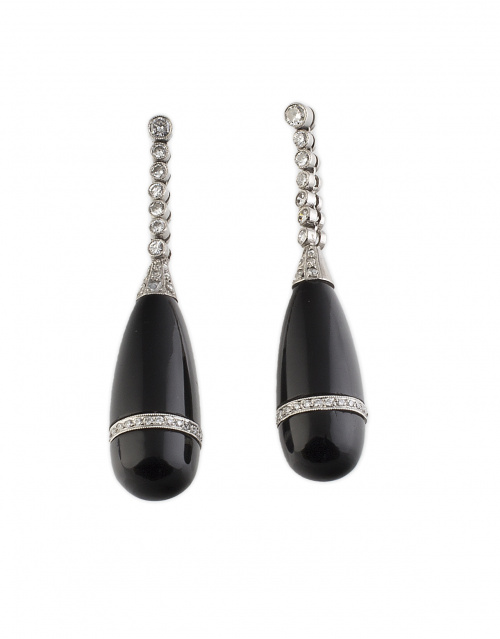 Pendientes largos estilo Art-Decó con perilla de ónix colga