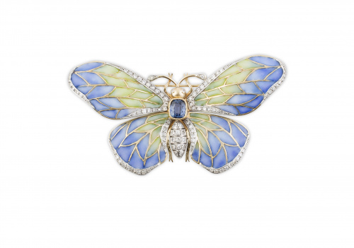 Broche mariposa de esmalte plique-à-jour en tonos graduados