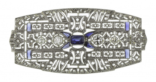 Broche placa Art-Decó con diseño geométrico calado, cuajado