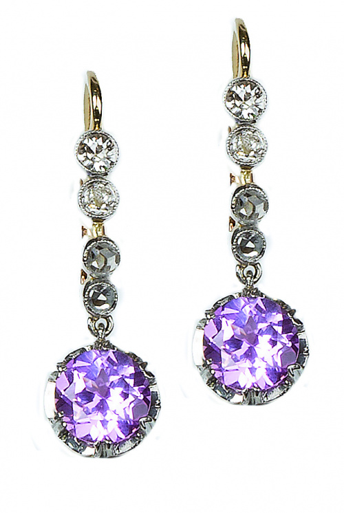 Pendientes largos con rivière de brillantes y rosa de Franc