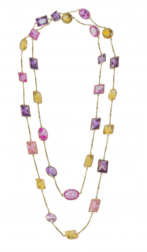 Collar extra largo de amatistas, citrinos y rosas de Franci