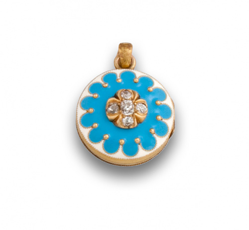 Colgante portafotos de pps s XX en esmalte color azul y mar