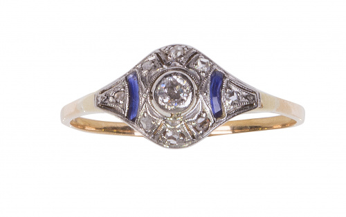 Sortja Art-Decó con brillante central, diamantes y pequeños