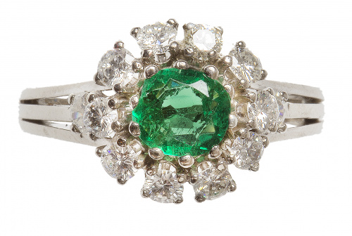 Sortija con esmeralda central de 1 ct de talla redonda, orl