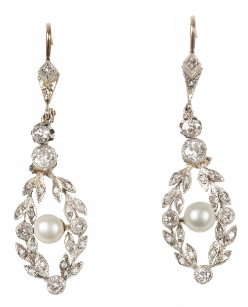 Pendientes largos Belle Epoque con centro colgante de perla