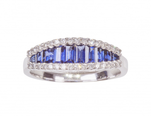 Sortija con bandas de zafiros talla baguette de tamaño crec