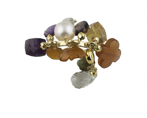 Anillo con frente del que penden a modo de cascada ágatas, 