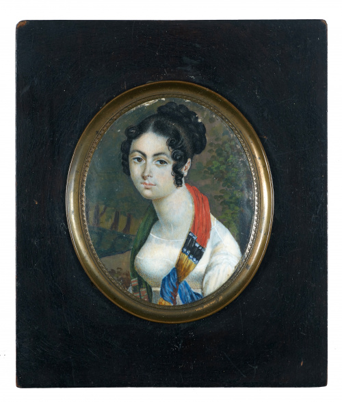 ESCUELA FRANCESA, PP. SIGLO XIXRetrato de dama en un paisa