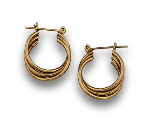 Pendientes con tres aros unidos en oro de 18K.