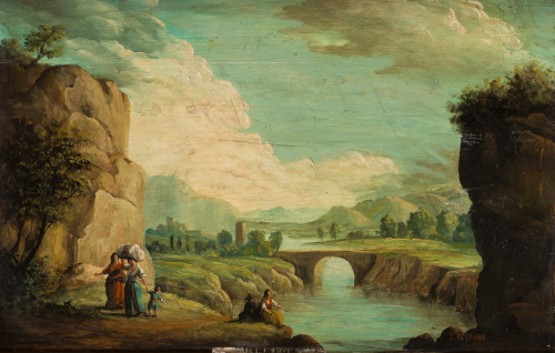 J. HUSMANN (Escuela alemana, S. XIX)Paisaje fluvial con la