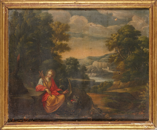 ESCUELA MALLORQUINA, S. XVIISanta Margarita en un paisaje