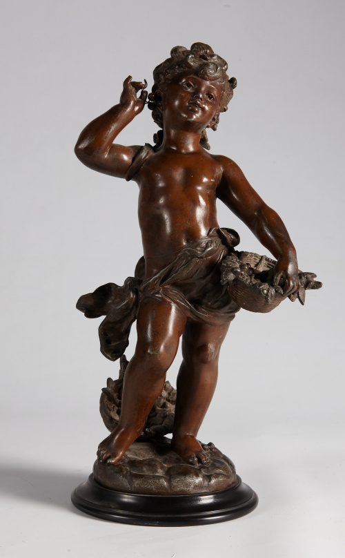 Escultura firmada Mathurin Moreau (1822-1912).“Niña con co