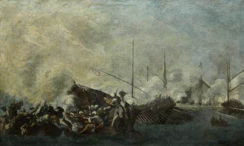 ESCUELA MALLORQUINA, SIGLO XIX“”Batalla naval” y “Caza del