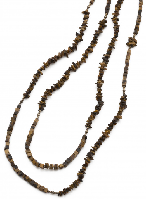 Collar largo de piezas prismáticas de ojo de tigre con piez