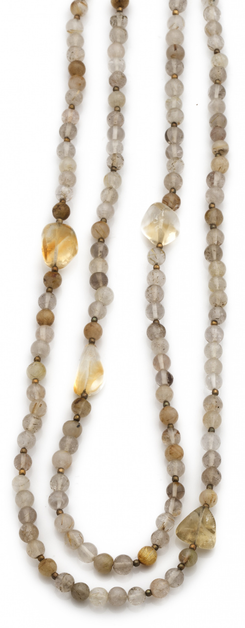 Collar largo de cuentas de citrinos de 6 mm combinadas con 