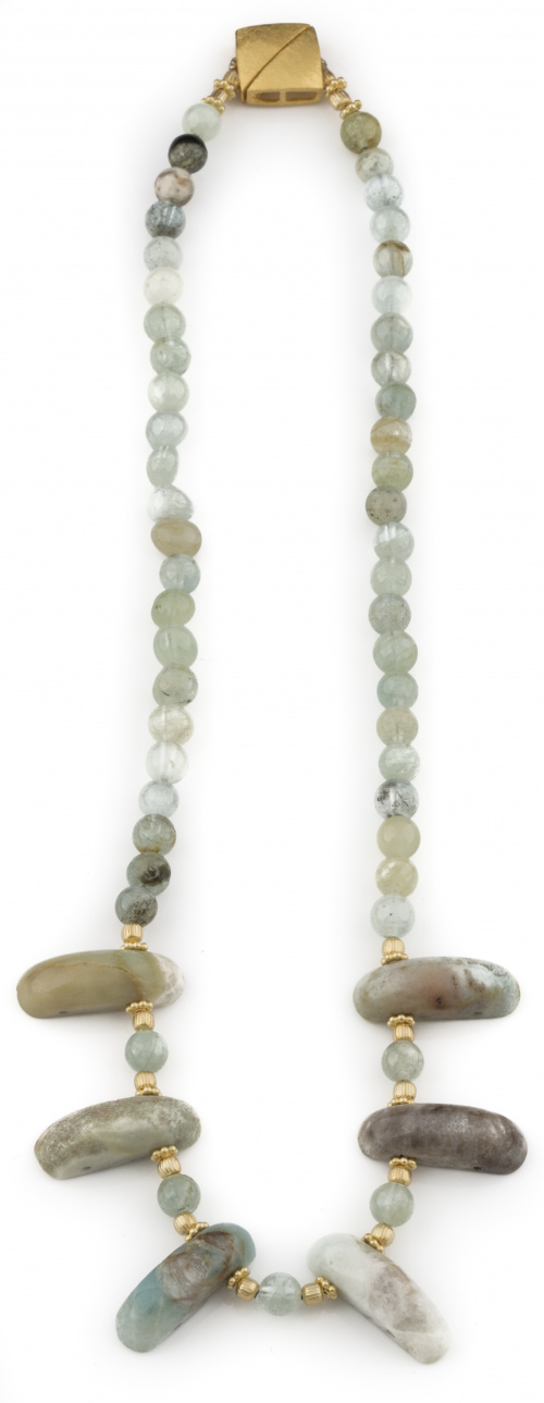 Collar de cuentas de 6,7 mm de aguamarinas y amazonitas ,co