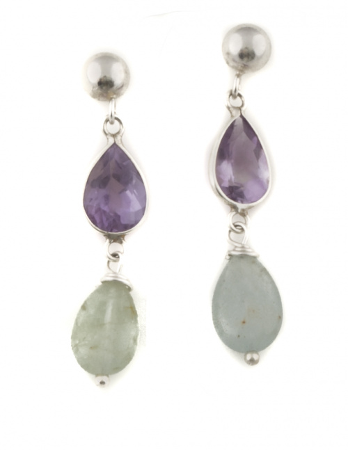 Conjunto de pendientes y gargantilla de cuentas de aguamari