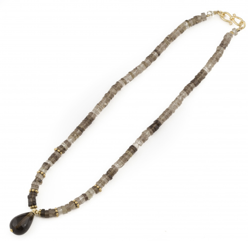 Conjunto de pendientes y gargantilla de cuarzo ahumado en d