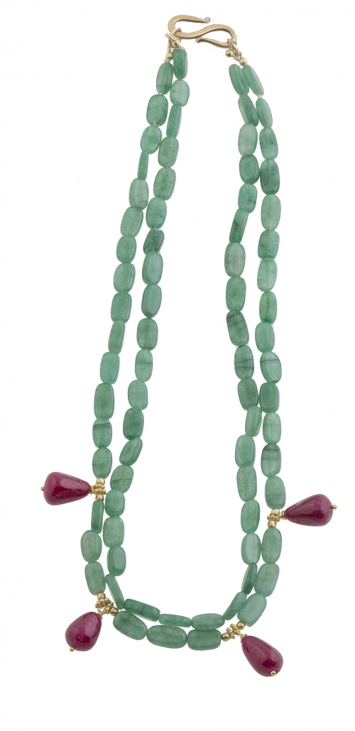 Gargantilla de dos hilos de aventurina con cuatro perillas 